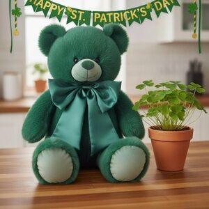 Large 15" Green Plush Stuffed
Teddy Bear Saint Patricks Day By Celebrate It NWT